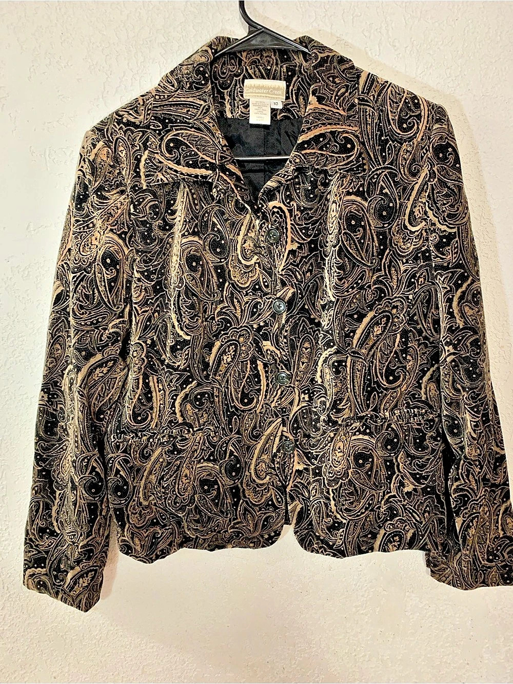Coldwater Creek Paisley Cotton Blazer in Black & Brown Size 10